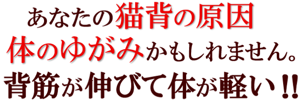 あなたの猫背の原因体のゆがみかもしれません。背筋が伸びて体が軽い!!